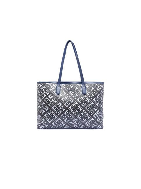 kenneth cole navy blue printed large tote handbag