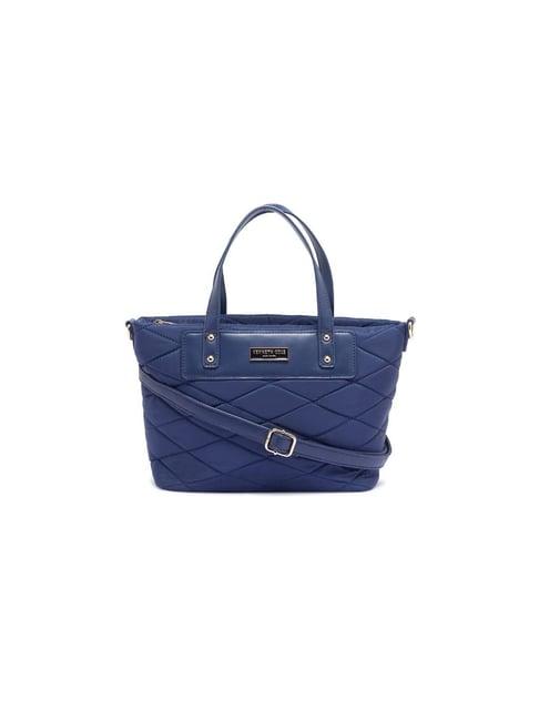 kenneth cole navy blue quilted medium tote handbag