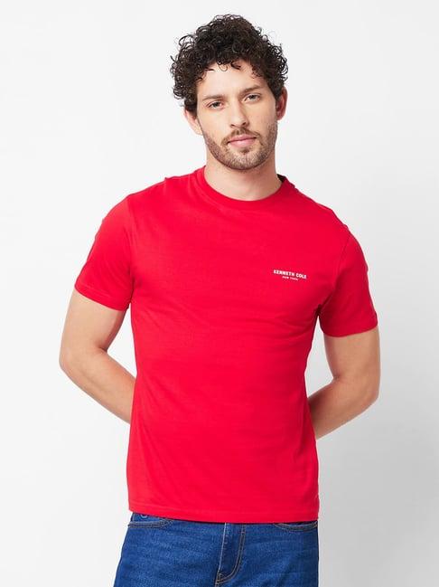 kenneth cole new york dark red slim fit cotton crew t-shirt