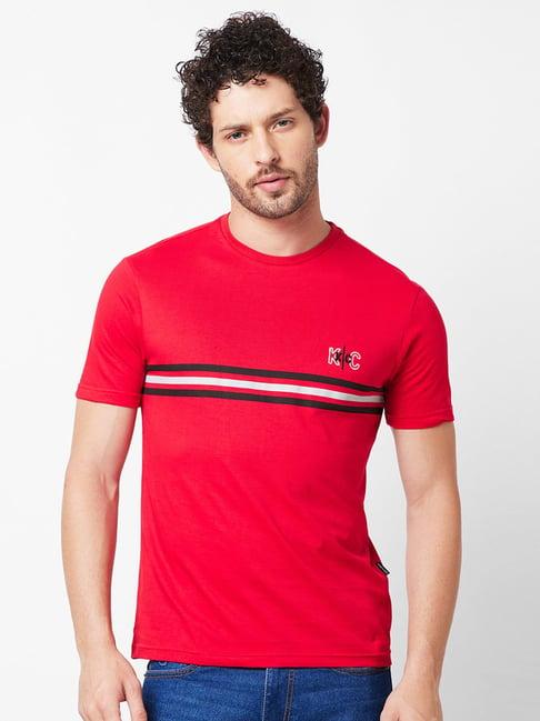 kenneth cole new york dark red slim fit striped cotton crew t-shirt