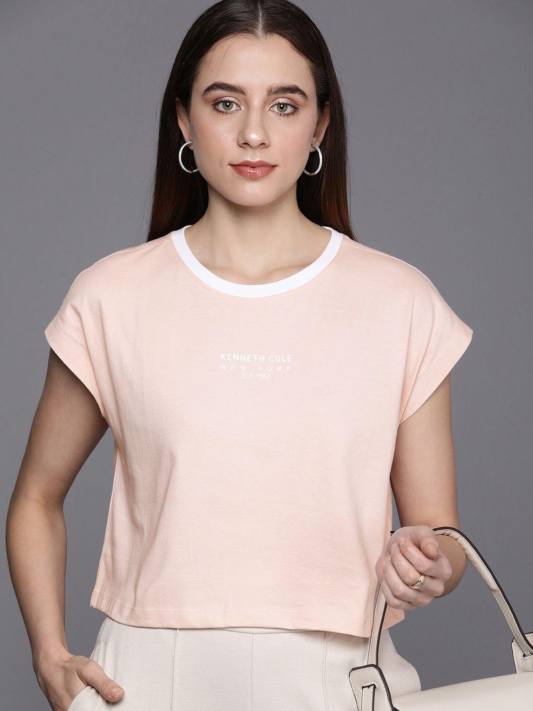 kenneth cole signature tee women pink brand logo printed pure cotton t-shirt