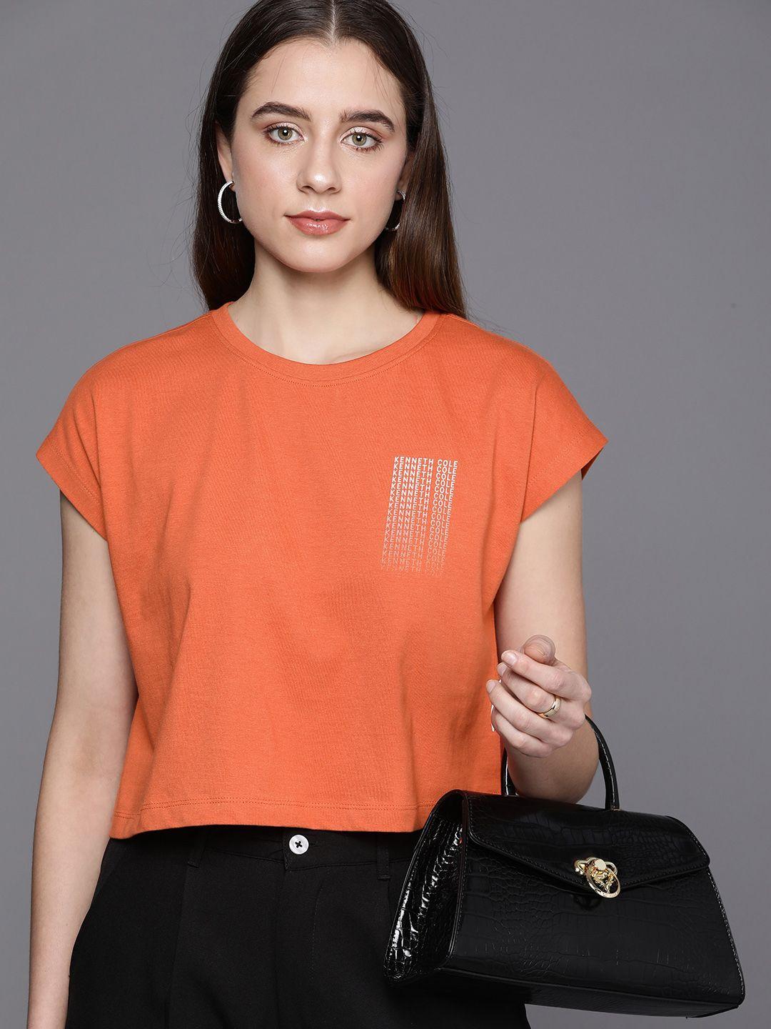 kenneth cole signature tee women rust orange extended sleeves pure cotton t-shirt