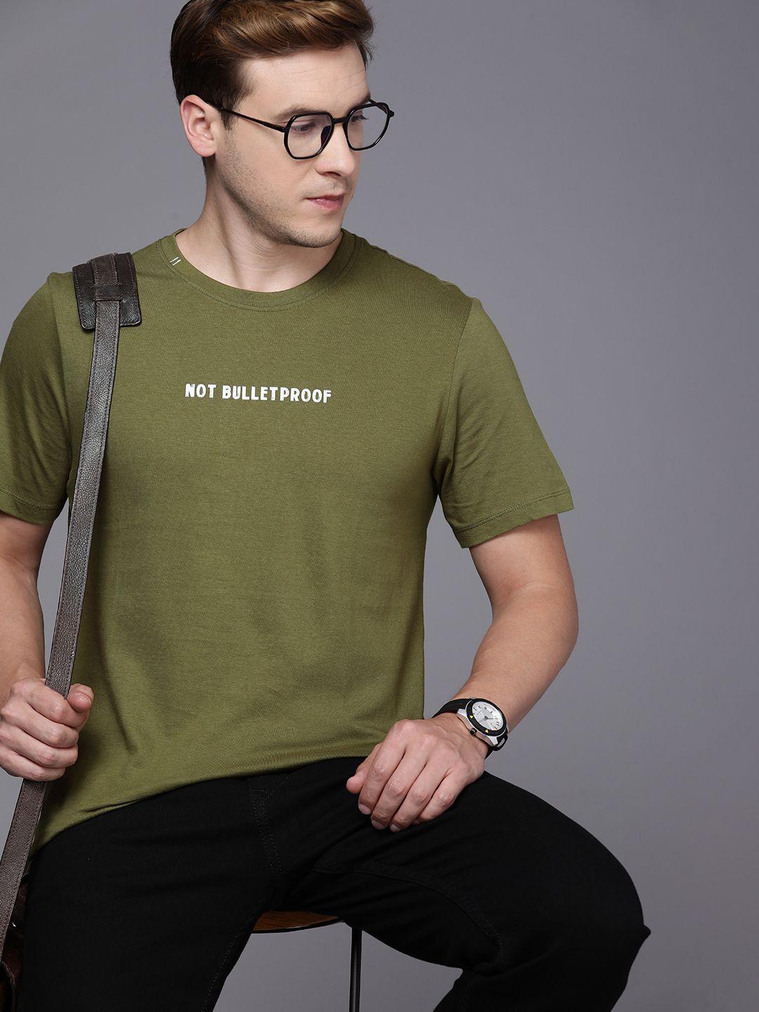 kenneth cole voice tee men olive green pure cotton typography printed t-shirt