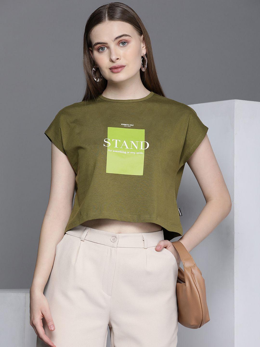 kenneth cole voice tee women olive green pure cotton boxy fit t-shirt