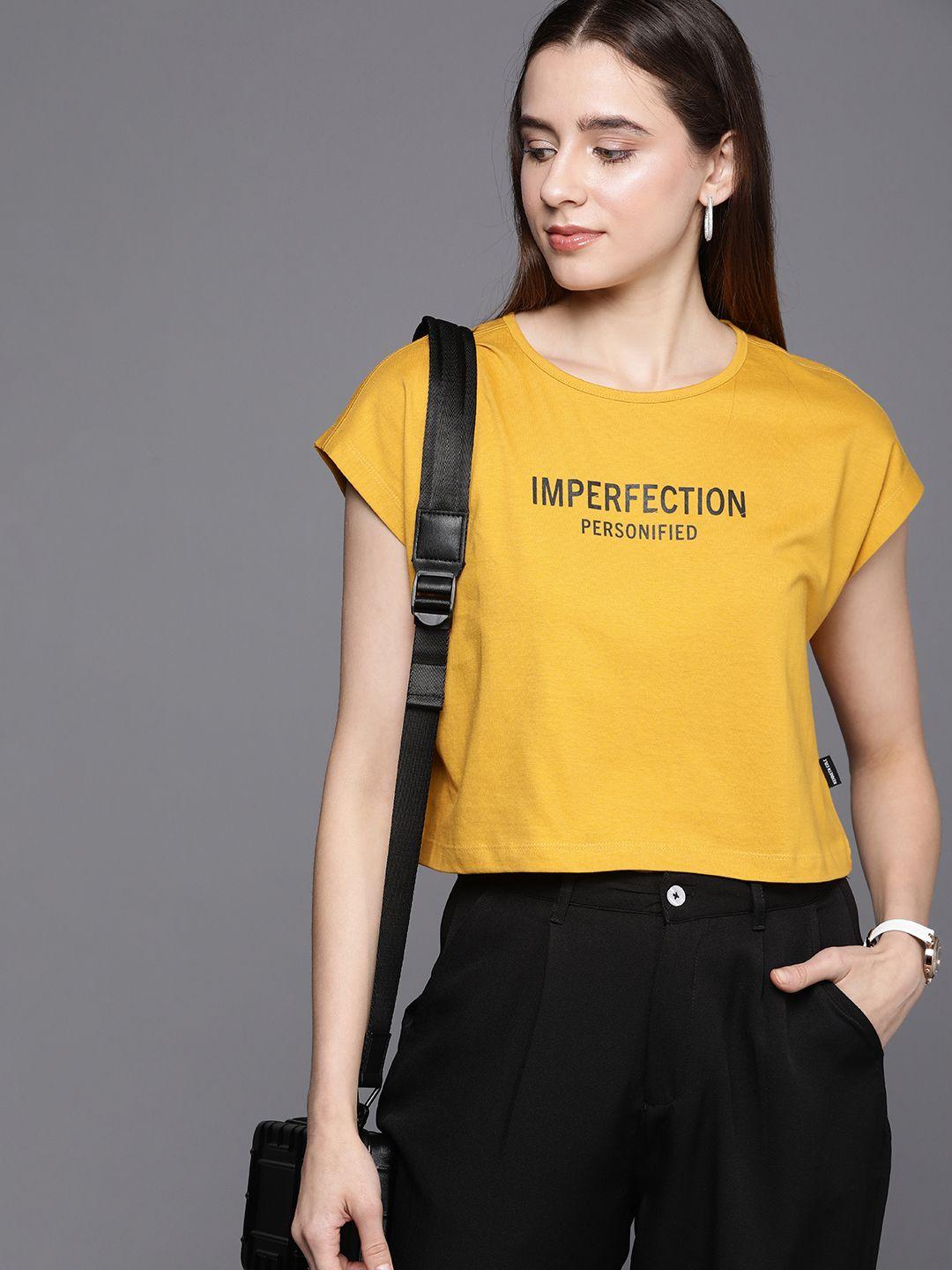 kenneth cole voice tee women yellow typography printed pure cotton t-shirt