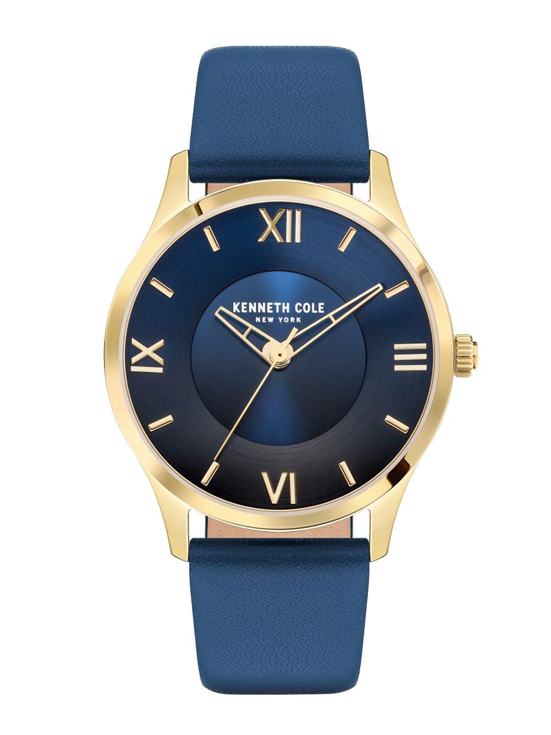 kenneth cole women blue dial & leather straps analogue watch