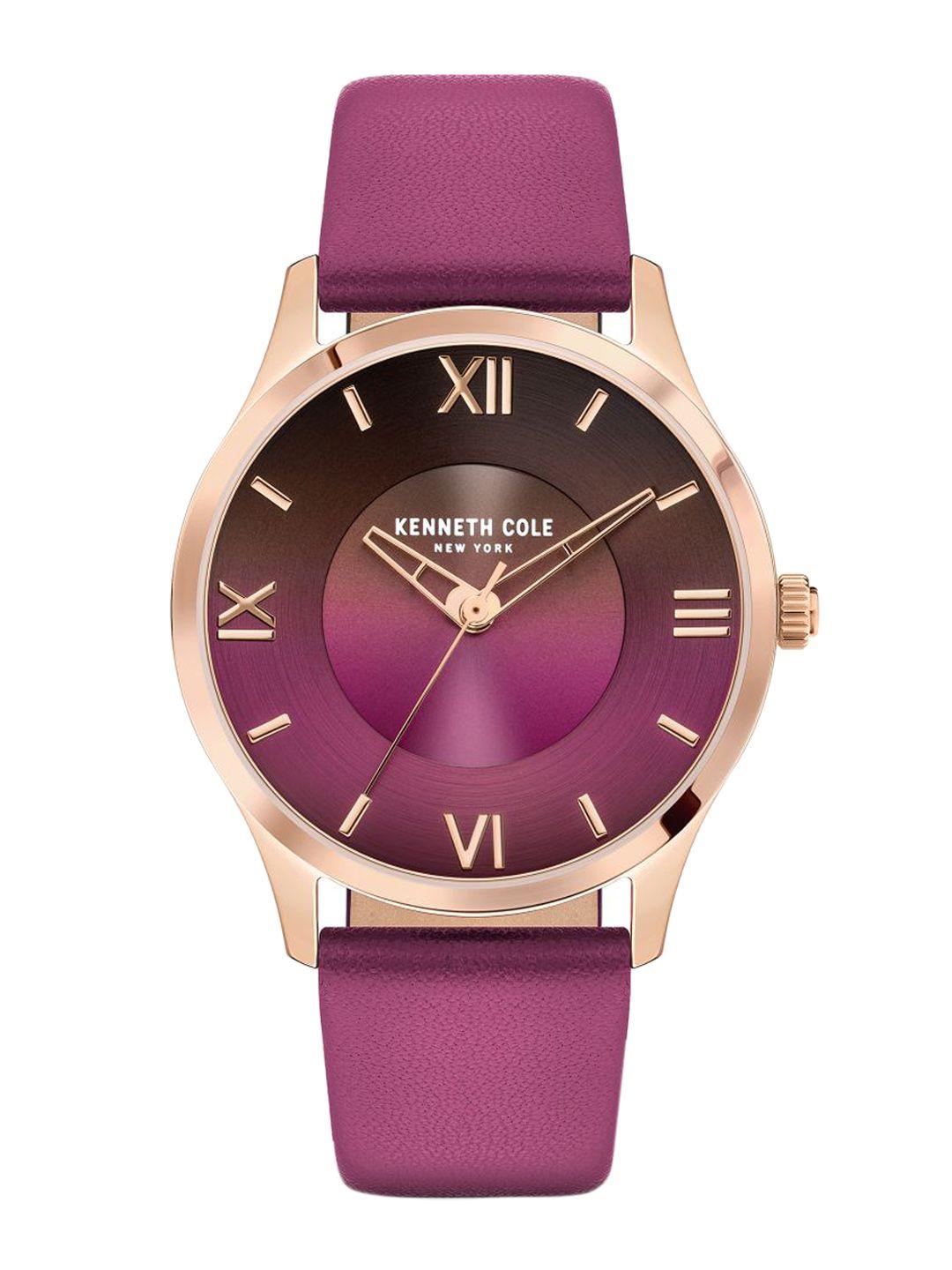 kenneth cole women brown dial & purple leather straps analogue watch kcwla2124303ld