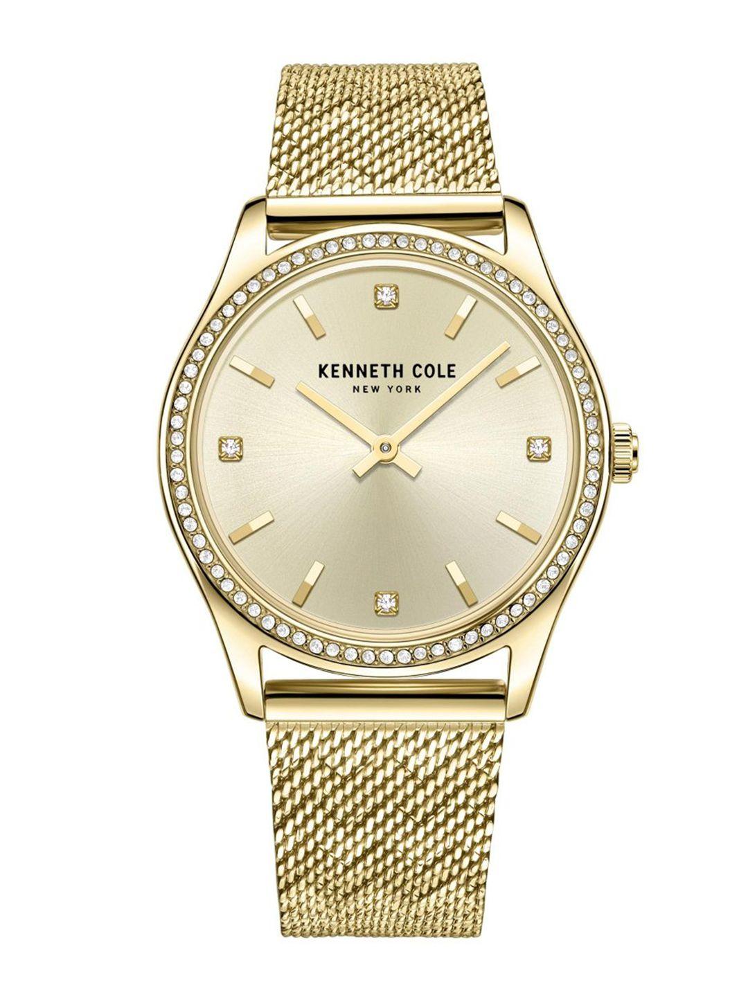 kenneth cole women gold-toned dial & stainless steel straps analogue watch-kcwlg2222801ld