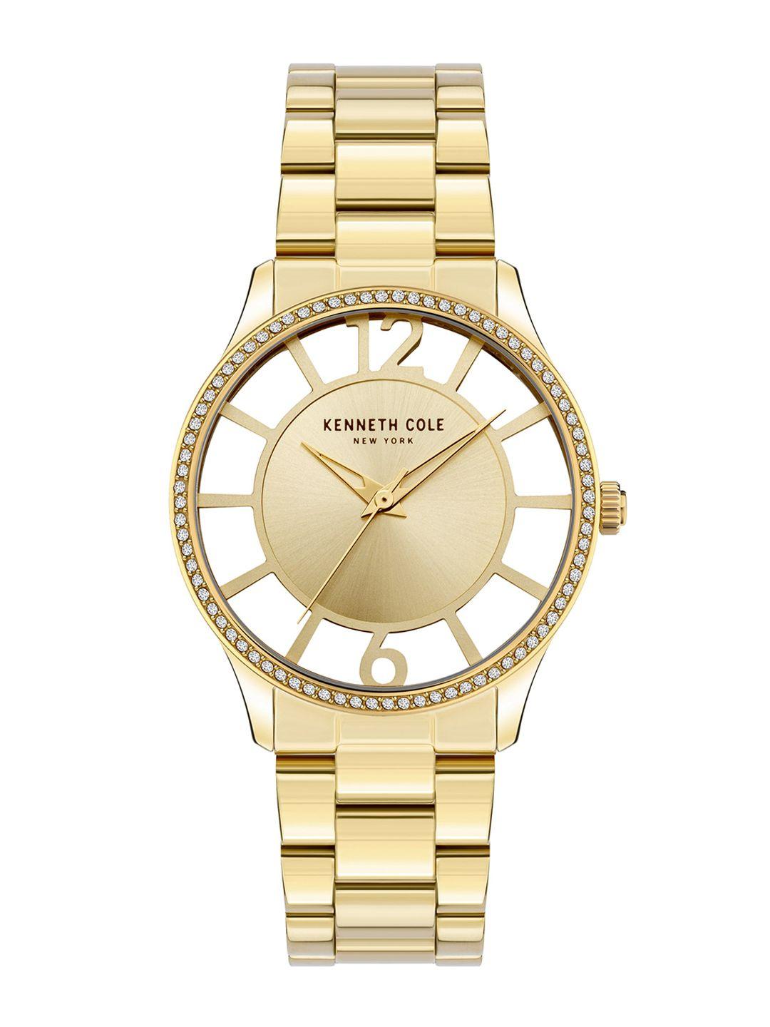 kenneth cole women gold-toned embellished dial analogue watch - kcwlg2105602ld