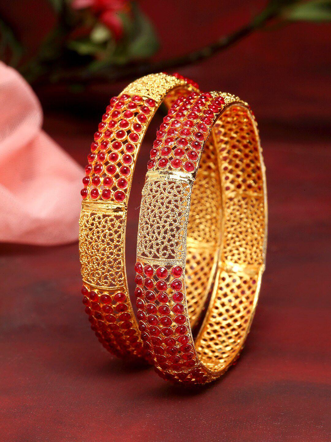 kennice set of 2 gold-plated filgree designed stone studded  brass bangles