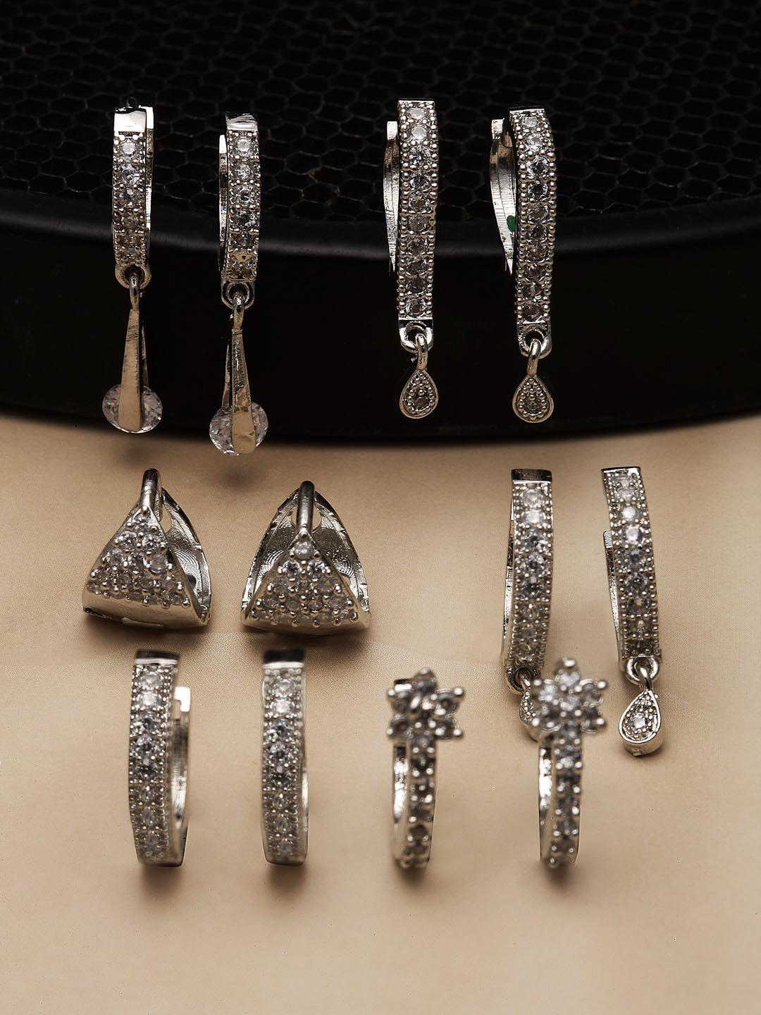 kennice set of 6 rhodium-plated teardrop shaped drop earrings