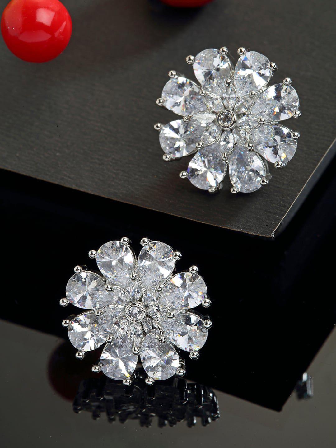 kennice rhodium plated ad-studded contemporary studs earrings