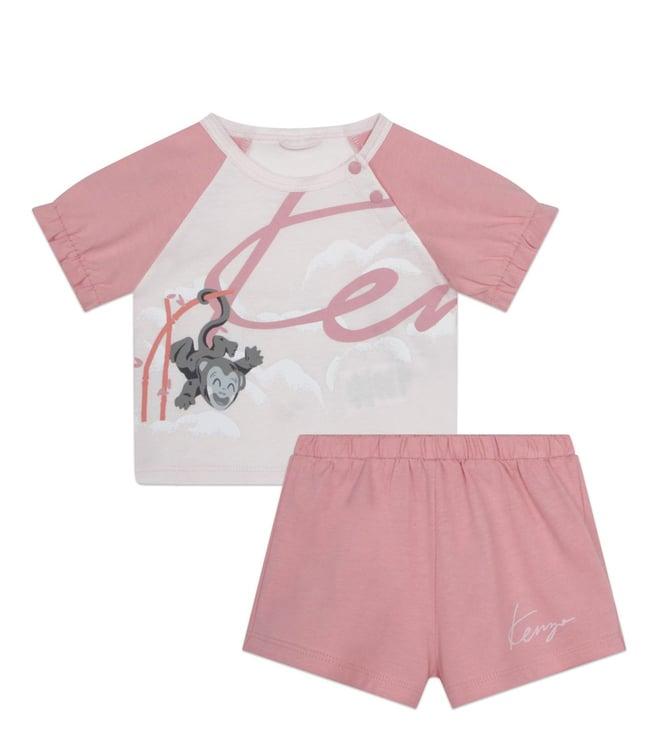 kenzo kids fuchsia logo regular fit t-shirt & shorts set