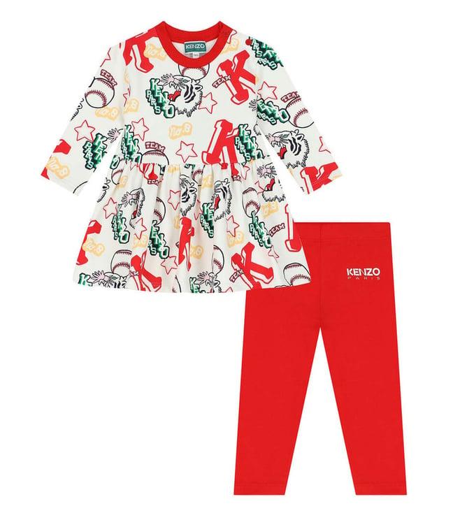 kenzo kids ivory printed regular fit dress set