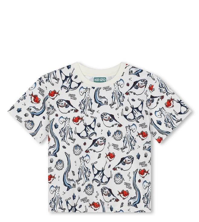 kenzo kids ivory printed regular fit t-shirt