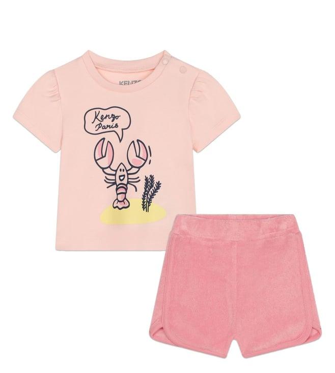 kenzo kids kids veiled pink printed regular fit t-shirt & shorts