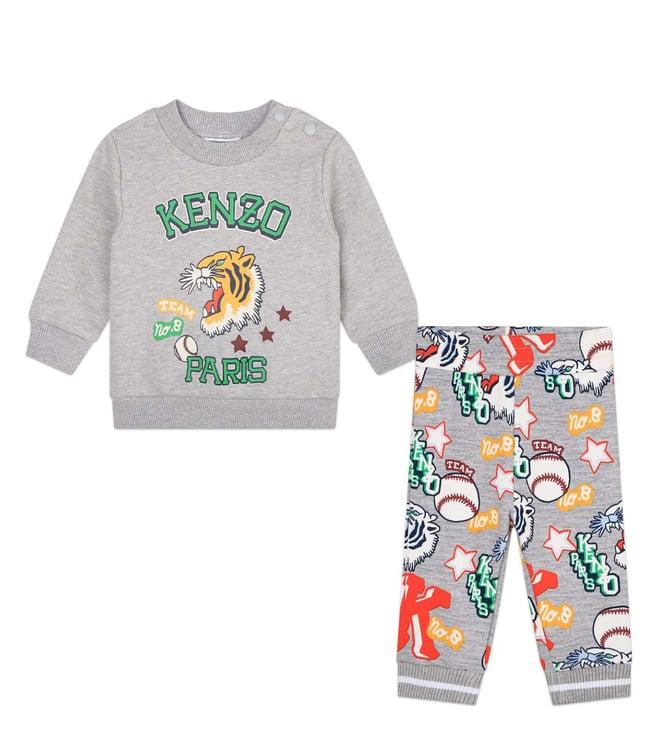 kenzo kids light chine grey printed regular fit sweater set