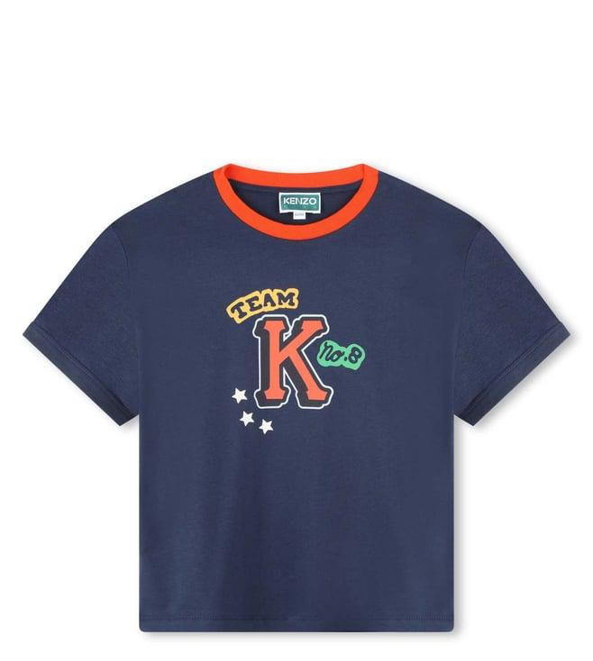 kenzo kids navy printed regular fit t-shirt