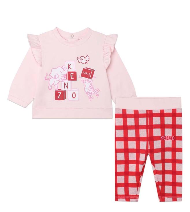 kenzo kids pink printed regular fit sweater set