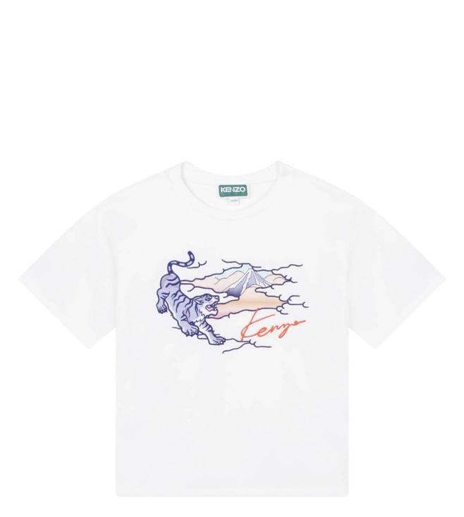 kenzo kids white printed regular fit t-shirt