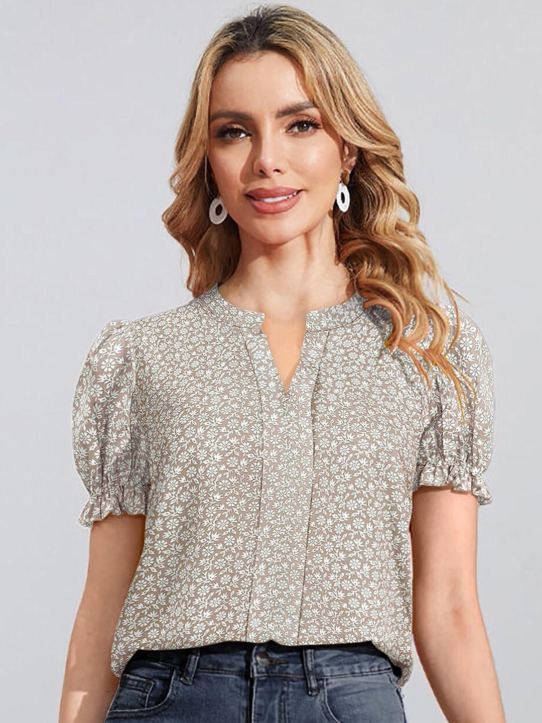 keri perry beige geometric print crepe top