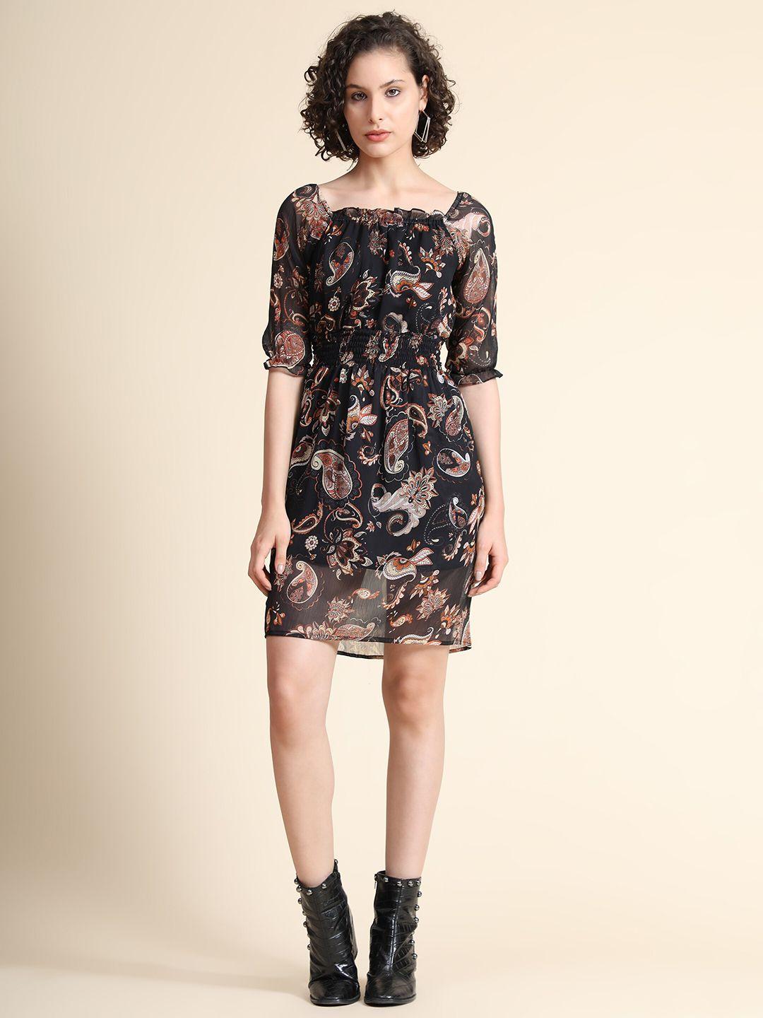 keri perry black paisley print straight dress