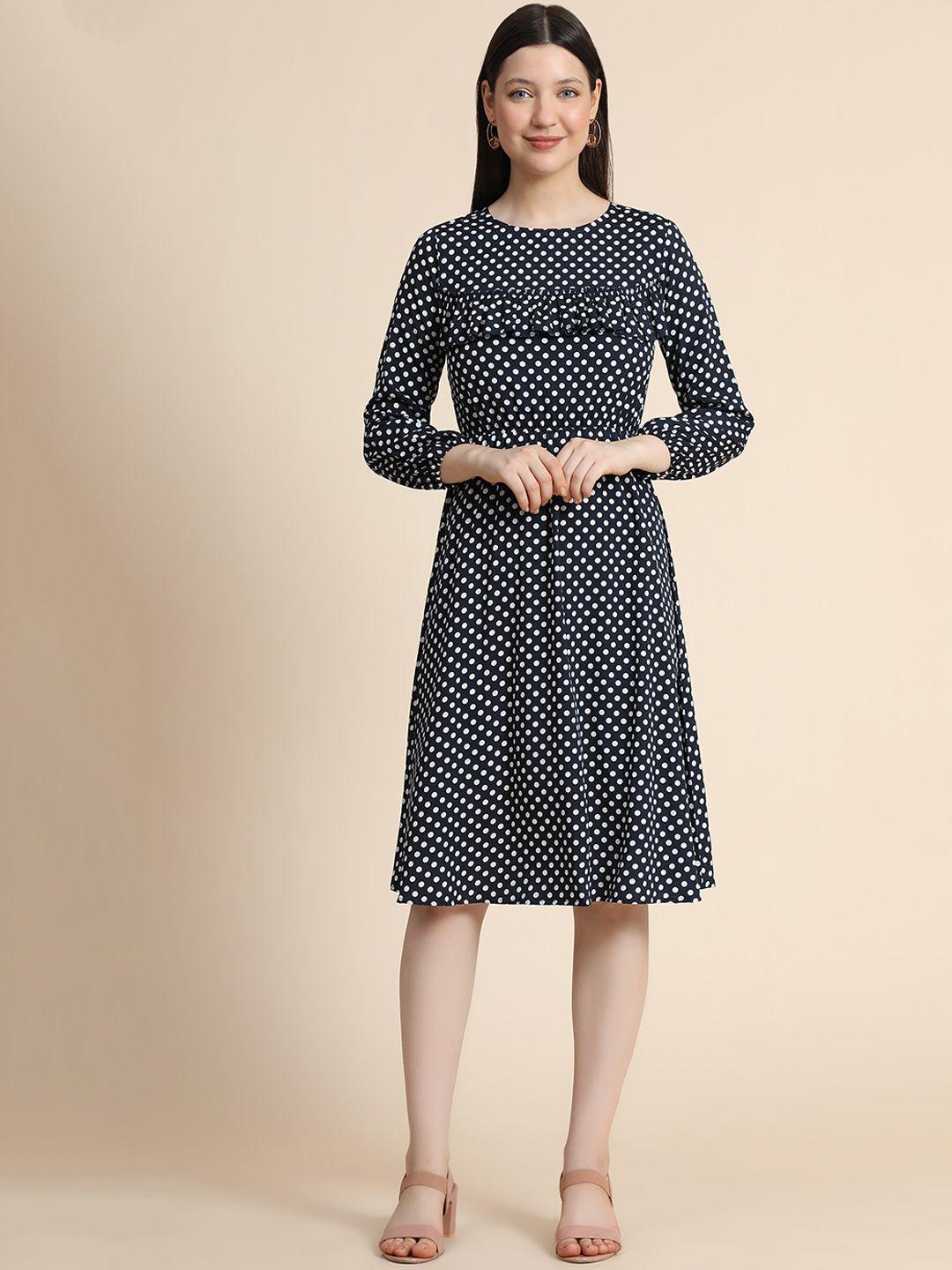 keri perry blue a-line polka dot dress