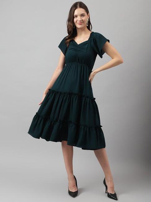 keri perry dark green regular fit midi dress