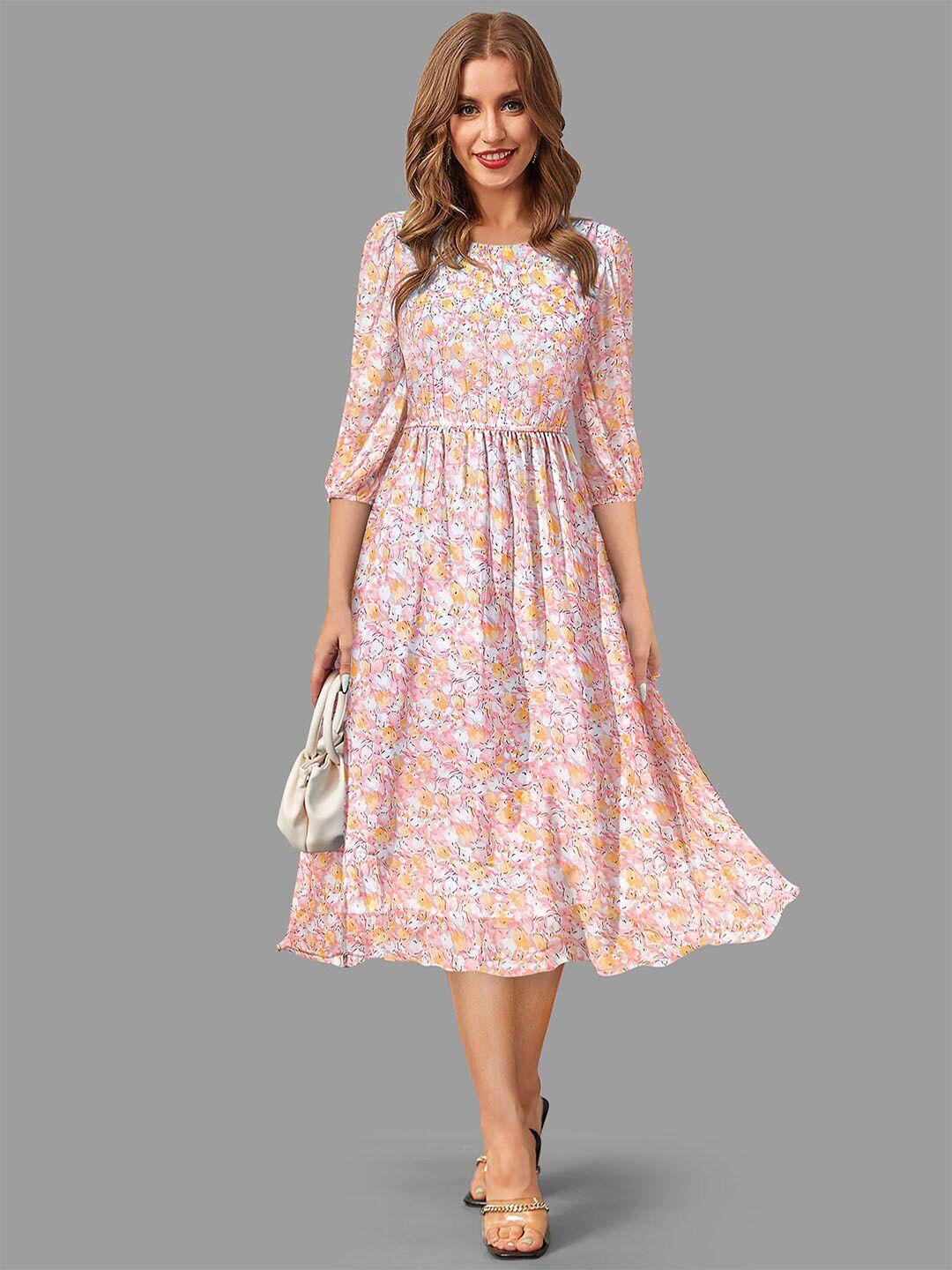 keri perry floral print georgette fit & flare midi dress