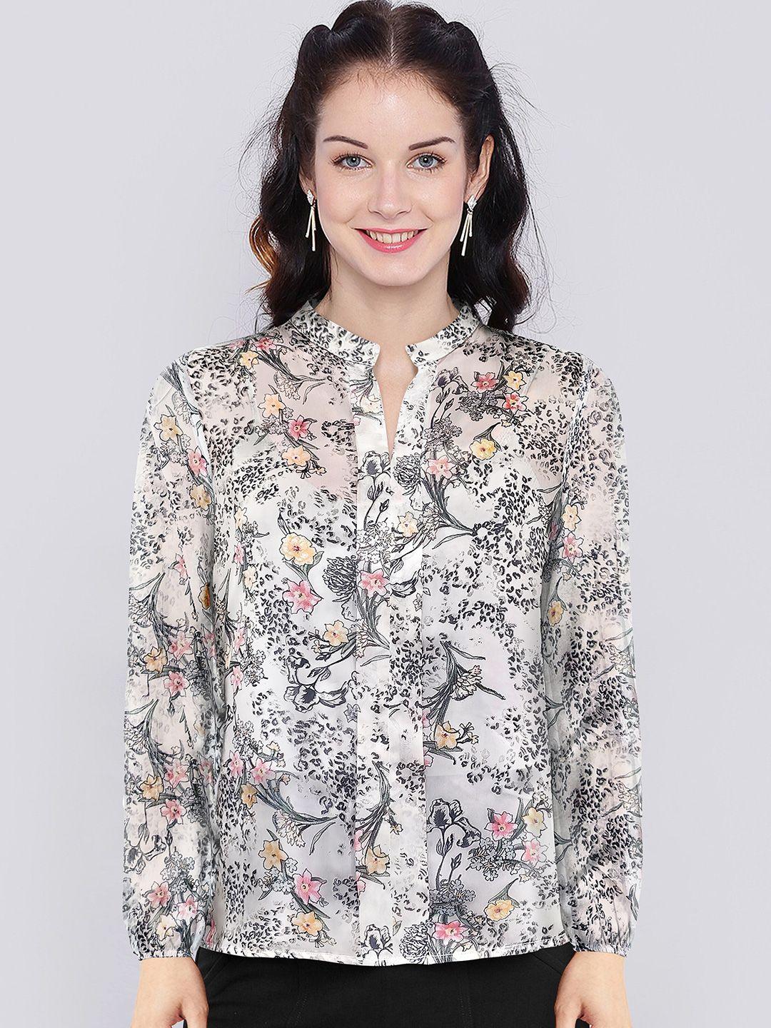 keri perry floral print georgette shirt style top
