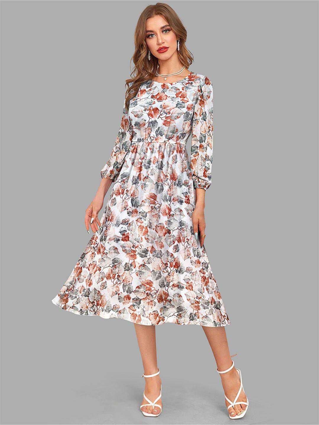 keri perry floral print puff sleeve georgette fit & flare midi dress