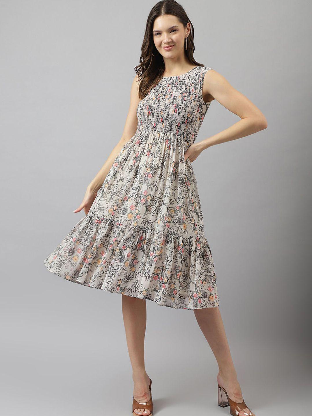 keri perry floral printed smocked tiered fit & flare dress