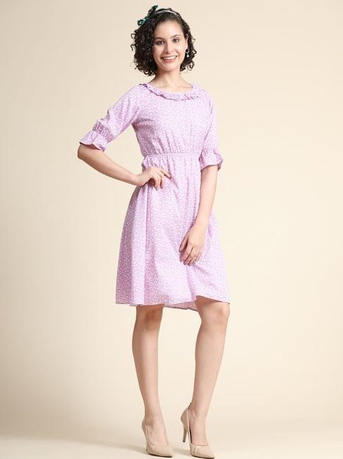 keri perry lavender floral print fit & flare dress