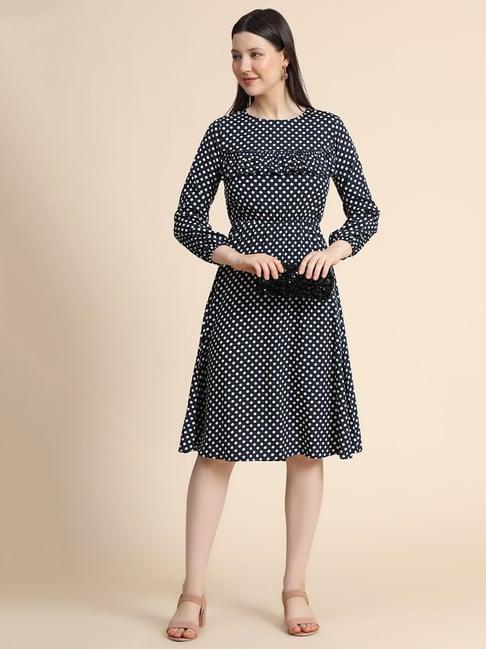 keri perry navy & white polka dot fit & flare dress