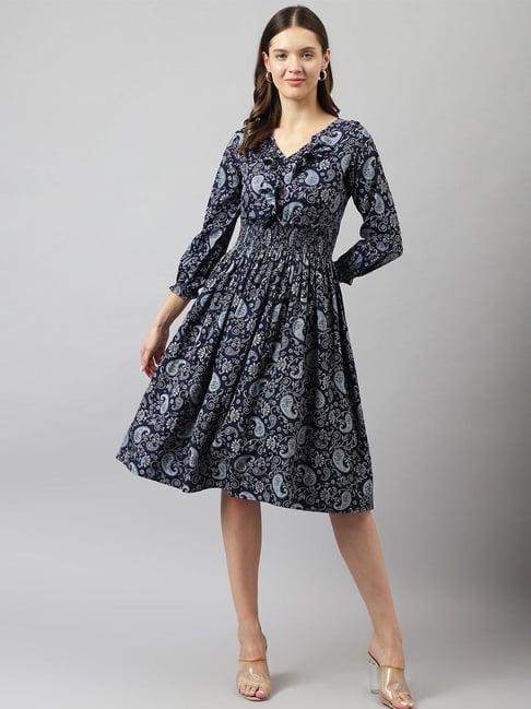 keri perry navy printed fit & flare dress