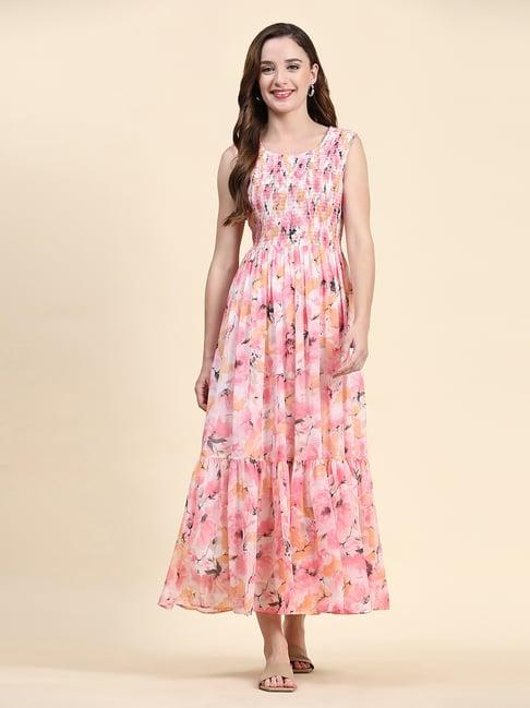 keri perry pink floral print midi dress