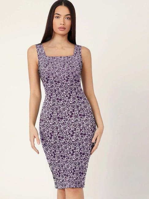 keri perry purple & white floral print bodycon dress