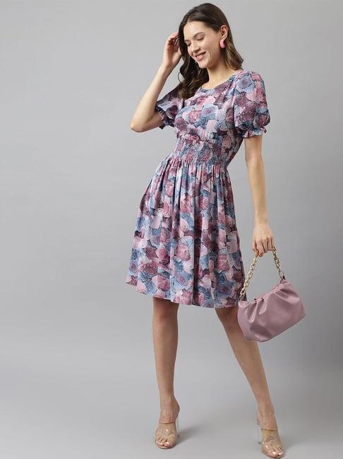 keri perry purple floral print fit & flare dress