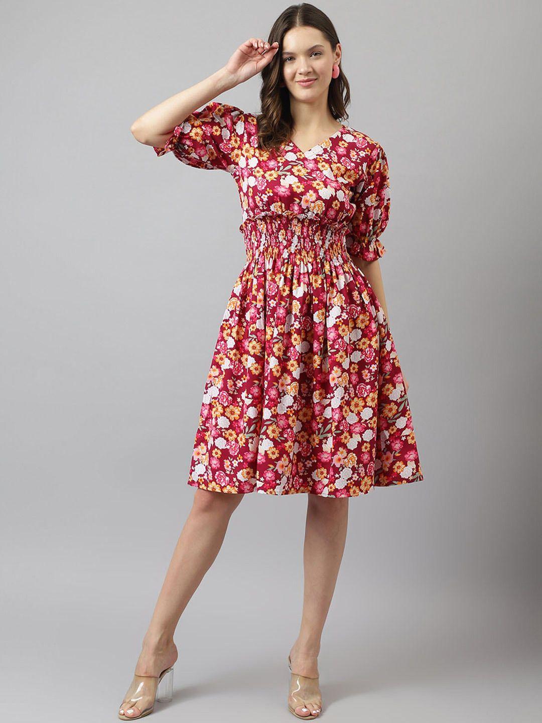 keri perry red floral print fit & flare dress