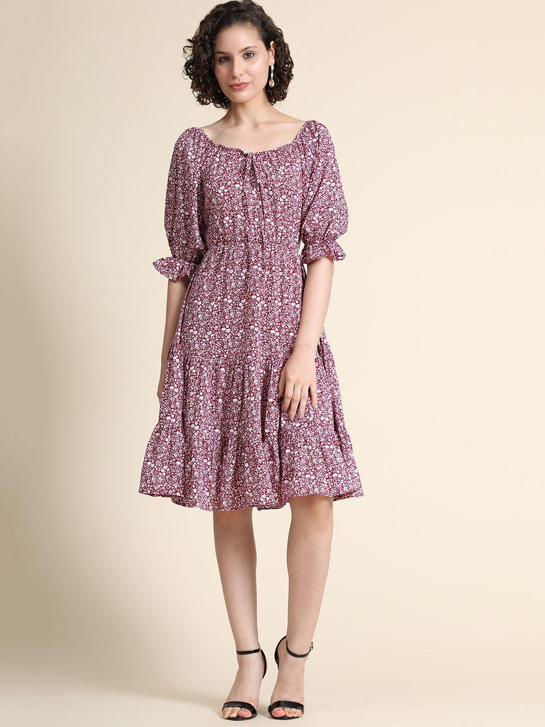 keri perry women mauve floral a-line dress