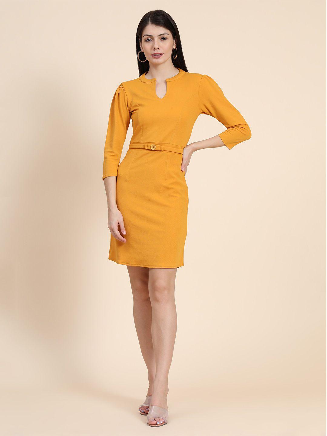 keri perry women mustard yellow solid sheath dress