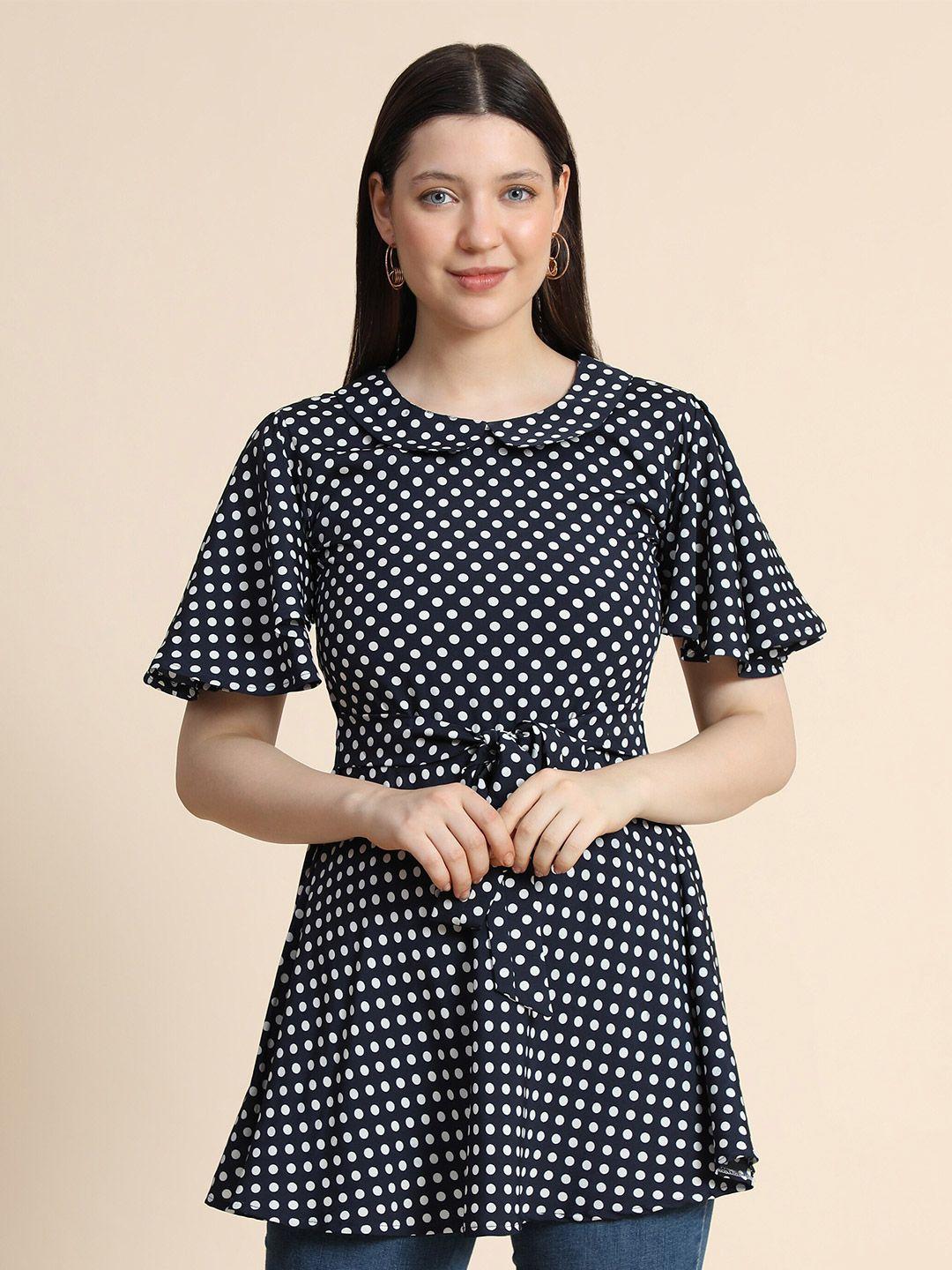 keri perry women navy blue polka dot printed a-line top