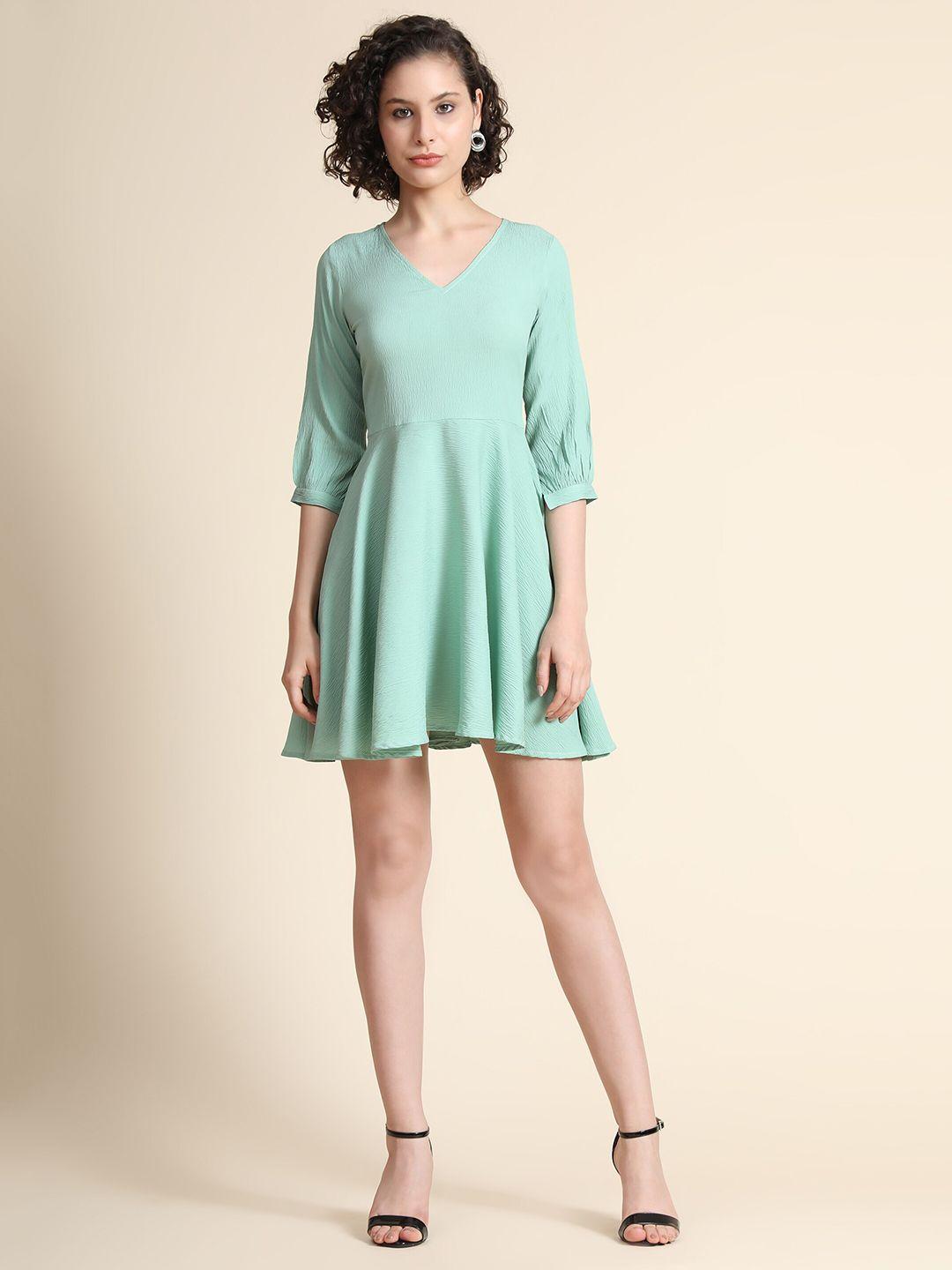 keri perry women sea green delta solid flared dress