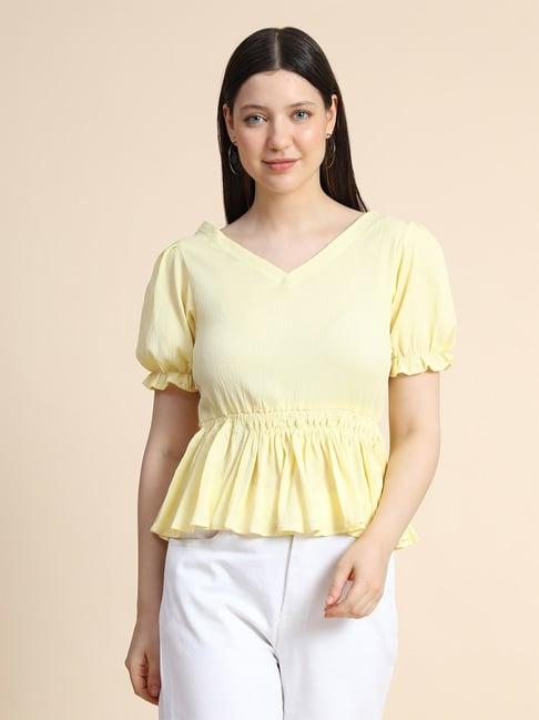 keri perry yellow cotton regular fit top