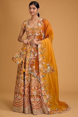 kesar yellow silk thread & sequins work lehenga set