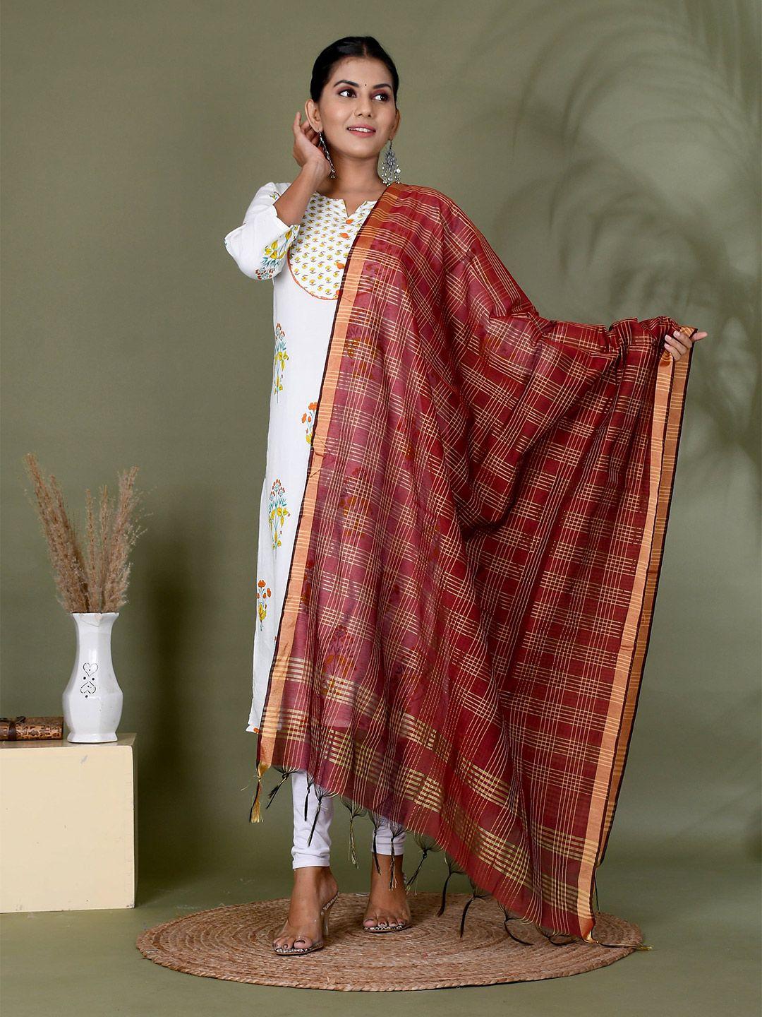 kesarya checked organza dupatta