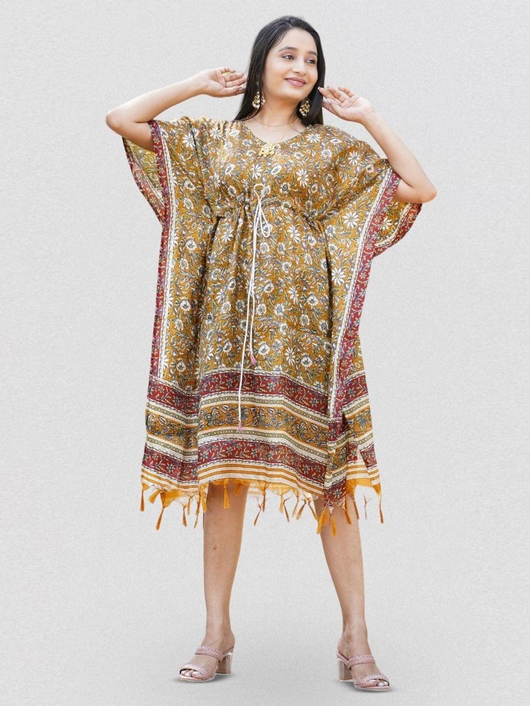 kesarya ethnic motifs print kaftan dress