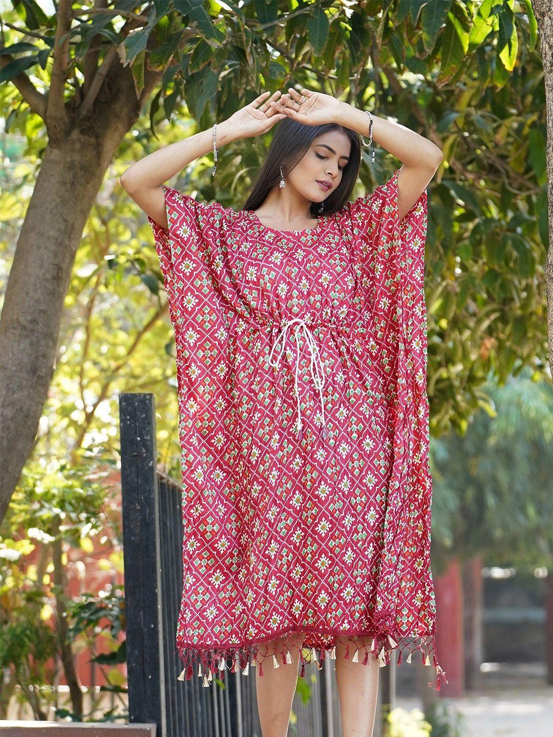 kesarya ethnic motifs printed kimono sleeves kaftan dress