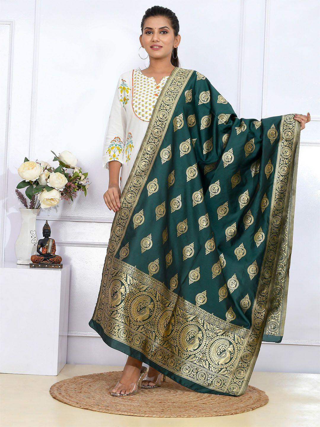 kesarya ethnic motifs woven design pure silk dupatta with zari