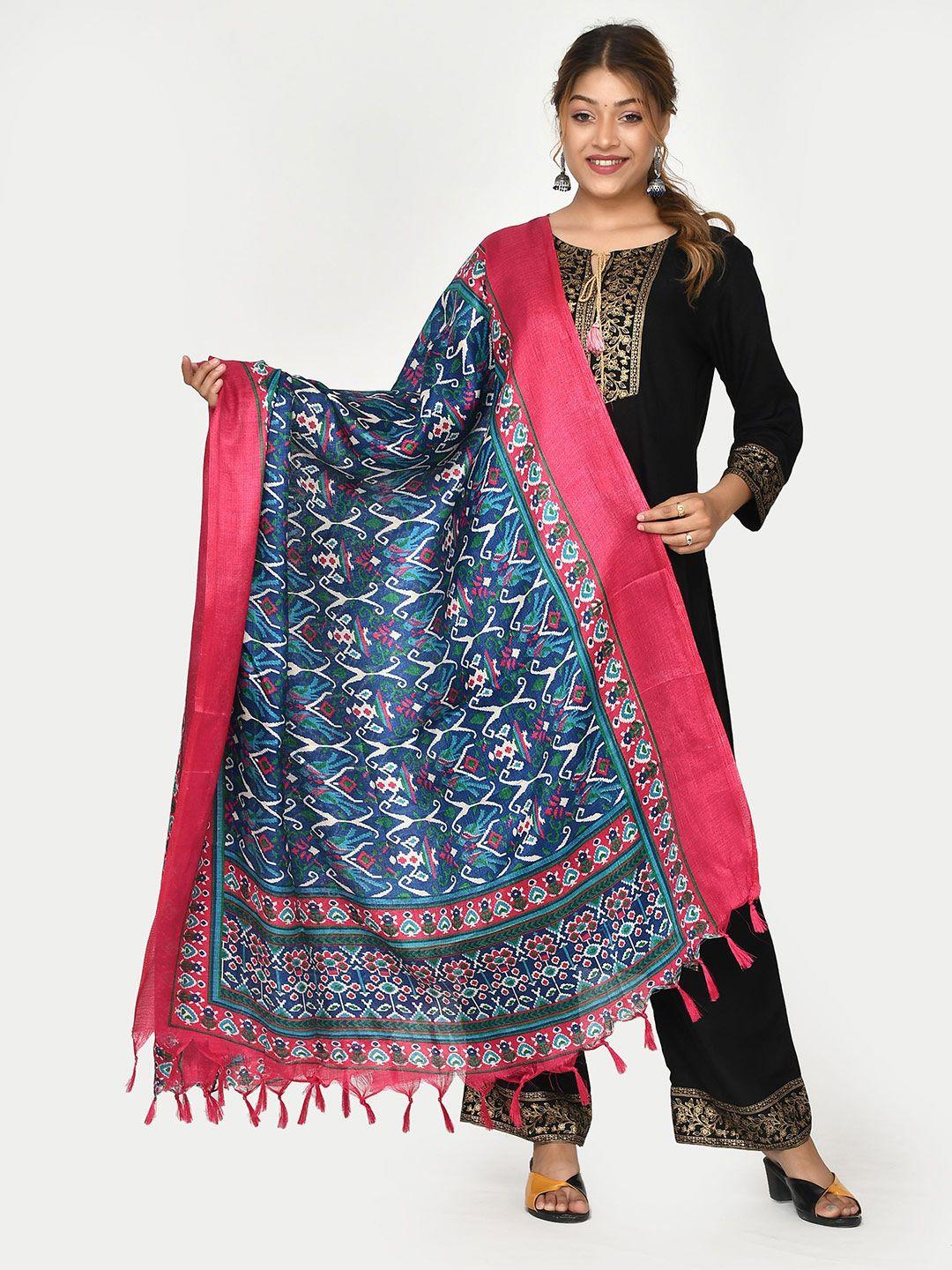 kesarya pink & blue ethnic motifs printed dupatta